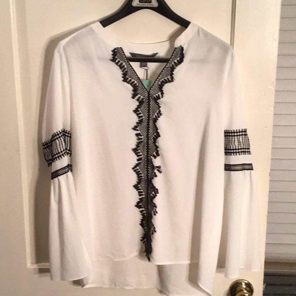 Crochet detail flare sleeve blouse